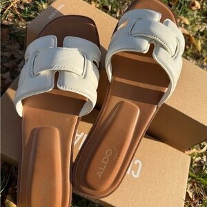 Aldo Women's White and Tan Slide Sandals